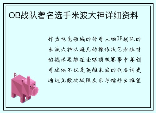 OB战队著名选手米波大神详细资料
