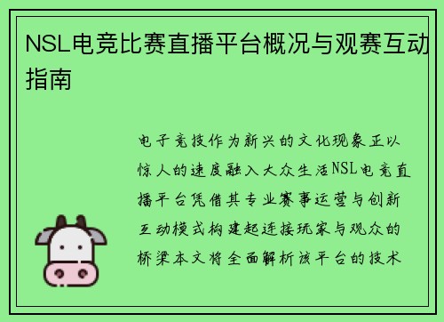NSL电竞比赛直播平台概况与观赛互动指南