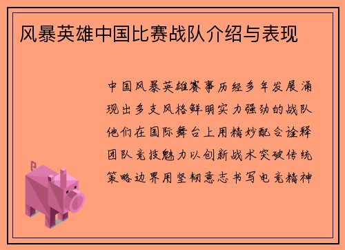 风暴英雄中国比赛战队介绍与表现